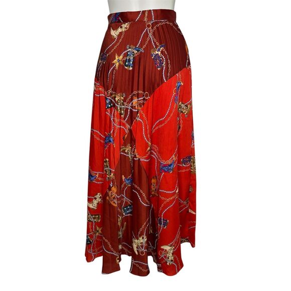 SANDRO Cowboy Boots Print Pleated Red Midi Skirt Size 1 US Small ($295) - Picture 6 of 13